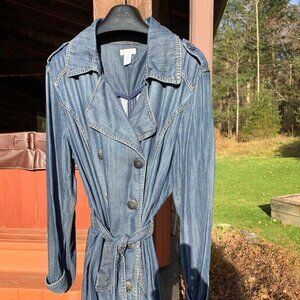 Chico's size 2  M - L denim double breasted wrap trench jacket